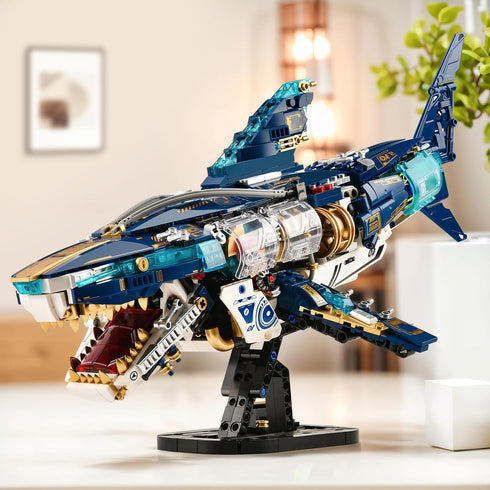 BNG Sets 8-14 (1277PCS) Mechanical Shark Building for Adult,Ocean Animal Building Block with Display Stand and Light