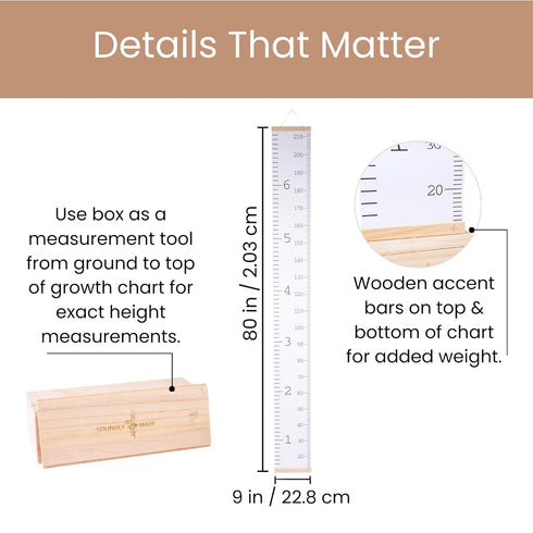 Growth Chart for Wall | Kids Height Chart Canvas Ruler with Wooden Storage Box | Waterproof Measuring Chart | Nursery