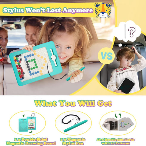 2-in-1 Double-Sided Magnetic Drawing Board for Kids & Toddlers Magnet Doodle Board with Beads, Magnetic Dot Art Toys