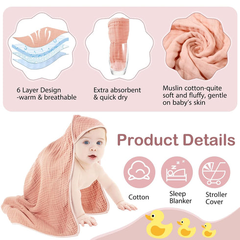 4 32 32 Inch Peryiter Pcs Muslin Hooded Baby Towels x Cotton Newborn Bath Essentials Muslin Infant Blankets Absorbent