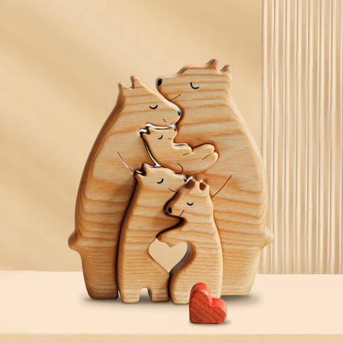 Family Wood Love Animal Puzzle Decoration, Customized Wooden Bear Puzzle, Thoughtful Christmas Birthday Gifts for
