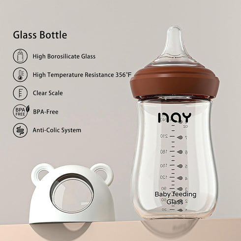 8oz 4 Pack, 3 yanyoyo Natural Glass Baby Bottle for Breastfeeding Babies, Anti-Colic Baby Bottle with Natural Response