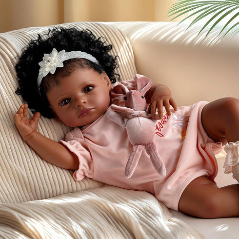 20 Inch 3+ BABESIDE Black Baby Dolls, Realistic Cute Soft Body Baby Doll Real Life Baby Dolls with Accessories for Year