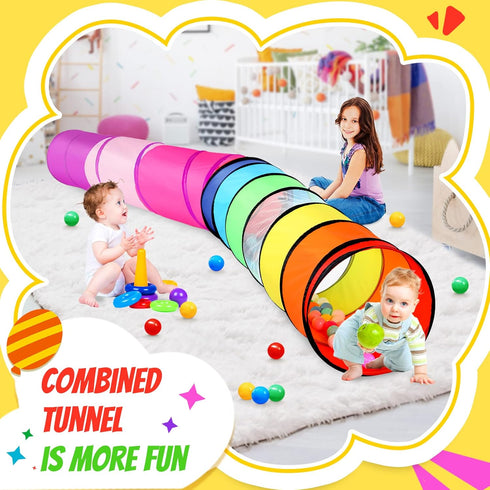 Kids Play Tunnel Tent - 2 Pack 6-ft Pop Up Crawl Tunnel Toy for Indoor & Outdoor Play, Rainbow & Pink Tunnels
