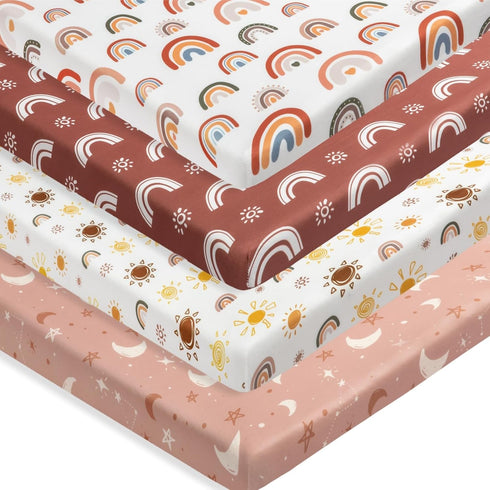 Jola's House 4 Pack N Play Sheets - Mini Crib Sheets Boho Nursery Sheets,