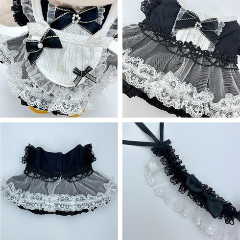 niannyyhouse 10cm, 15cm, 20cm Headdress Dress Apron Plush Doll Lace Outfit Accessories (Black-20cm)