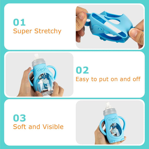 9oz,Anti 3 Pack Silicone Sleeves with Handles for Mam Glass Baby Bottles Breakage Baby Bottle Holder with Handles