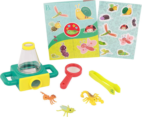 B. toys 9pc Toy Microscope Set with Sticker Book, Magnifying Glass & Tweezers, 3 Toy Bugs, Little Explorer Pack