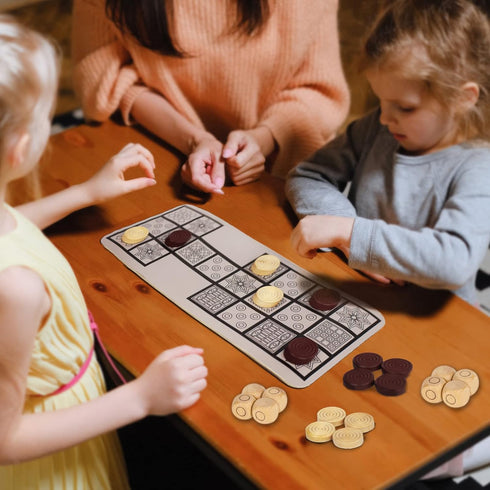 Ancient Board Game: Royal Game of UR & Senet - 1 Board, 8 Wooden Dice, 14 Wooden Pieces, Metal Box