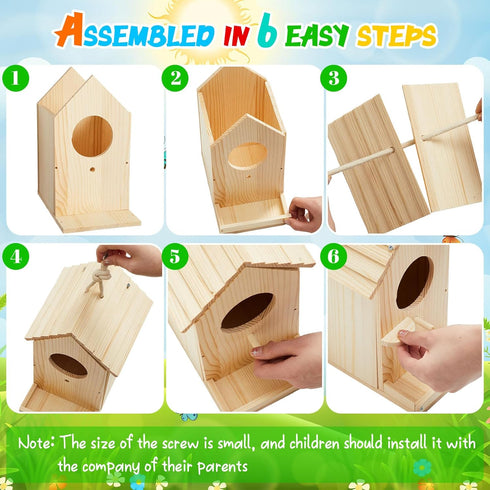2 Pack 3-5 4-8 8-12 Liliful Birdhouse Kit, DIY Wooden Crafts for Kids and Adults, Bird House with Paint and Brushes