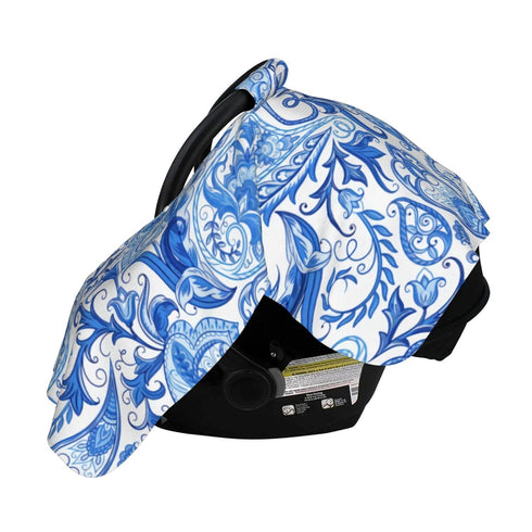 Hcpwzrf Blue White Floral Paisley Baby Car Seat Cover & Nursing Cover - Breathable Stretch Multi-Use Cover