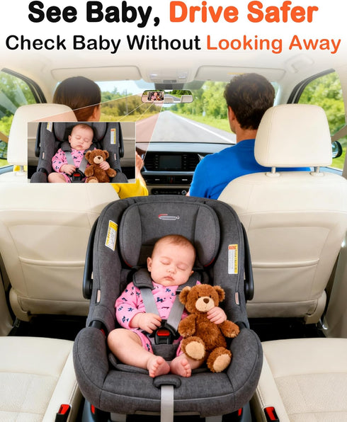 pemacom 4.3-inch Baby Car Mirror Camera: Dash-Free HD Clear Night Vision Wide Angle View for Infant Backseat Monitoring