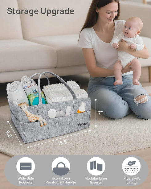 15 Inch 2 Pack Set 8 2 Feagar Baby Diaper Caddy Organizer, Large with Pockets & Dividers, Portable Nursery Storage