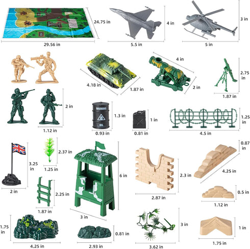 oqotoy Playset 110-Piece Playset 3+ Army Men Toys Large Battle Army Men Action Figures with Realistic Vehicles (Tanks