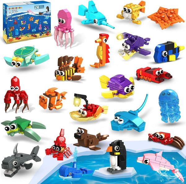 HOGOKIDS 24 Pack Party Favors for Kids Building Set, 629PCS Marine Animals Building Blocks Toy for Goodie Bag Stuffers