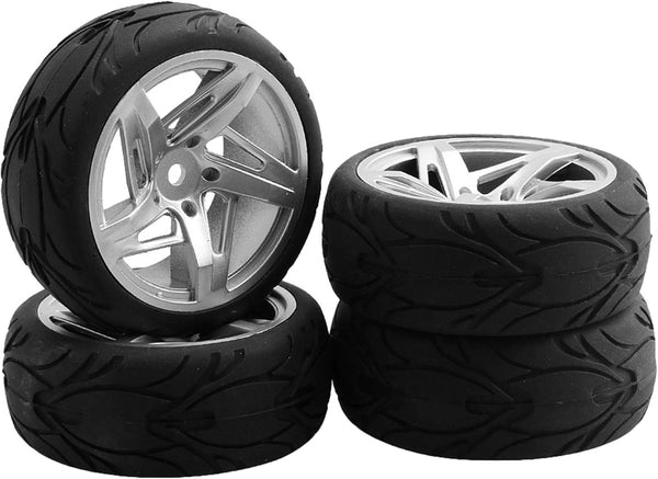 Mxfans RC 12mm Hux Wheel Rims & Rubber Tires for RC 1:10 On Road Drift Car, Pack of 4