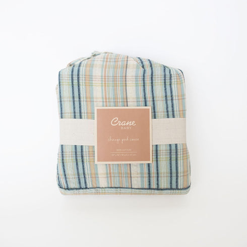 Crane Baby Change Pad Cover, Charlie Farmhouse Quilted Striped Changing Pad Cover, Neutral Changing Mat Cover