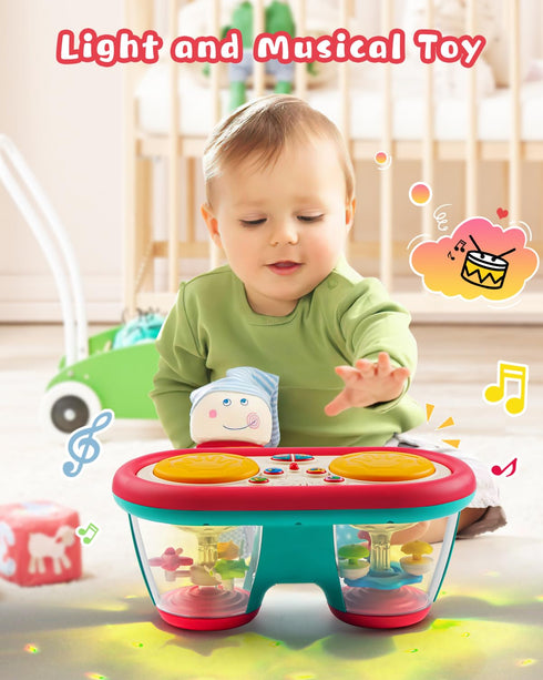 Baby Toys for 6 to 12 Months - Drum Musical Instruments Rotating Light Up Toys for 12-18 Months Kids