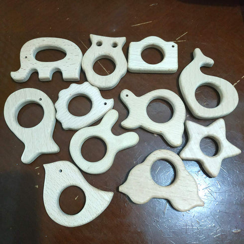 Nature Baby Teething Toys - 11pc Wooden Teether Montessori Set, Organic Infant Teether Handmade Pendant Gift
