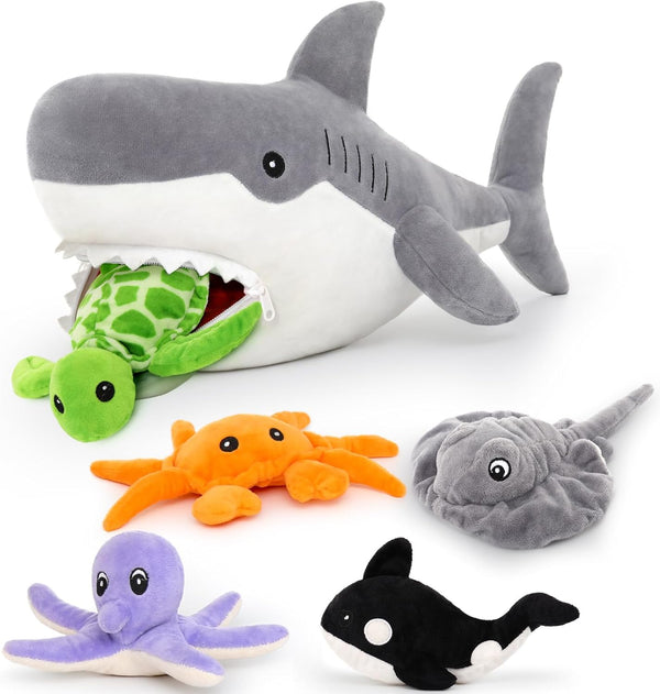 MorisMos 23in Shark Stuffed Animal with 5 Baby Plush Inside, Mommy Stuffed