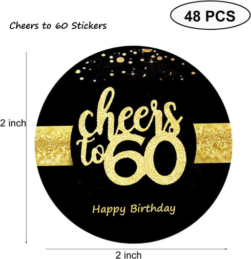Sumerk 48 PCS Cheers to 60 Large Bottle Stickers, 60th Birthday Card Seals, 2 INCHES Round Happy Birthday Party Favors