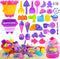 Elovien Beach Sand Toys, 50Pcs Sandbox Toys with 2 Collapsible Buckets, Mesh