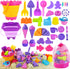 Elovien Beach Sand Toys, 50Pcs Sandbox Toys with 2 Collapsible Buckets, Mesh