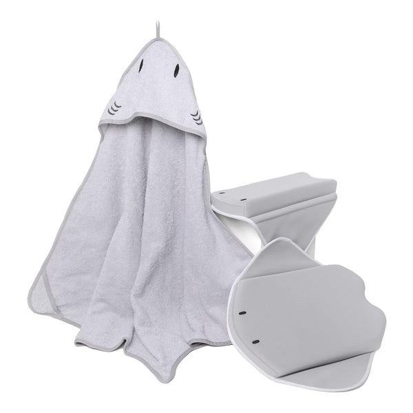 Ubbi Stingray Kneeler, Elbow Rest & Hooded Towel Bundle, Baby and Toddler