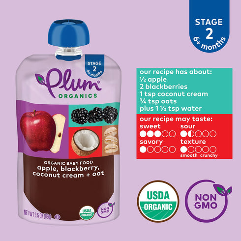 Plum Organics Stage 2 Organic Baby Food Pouch - Apple, Blackberry, Coconut Cream & Oat - 3.5 oz (Pack of 12)