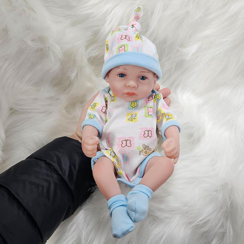 Reborn Baby Boy Doll, 10 Inch Anatomically Correct Realistic Silicone Vinyl Baby Doll Gift Set for Kids 3+