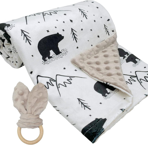 Baby Blankets for Boys Girls - Soft Minky Blanket for Newborn Infant Toddler, Crib Stroller Nursery (Bear)