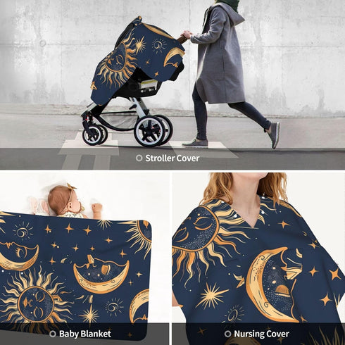 CQMZJHU Moon Sun Stars Night Sky Baby Car Seat, Rain Shelter, Multifunctional Nursing Cover for Newborns, Mother Care