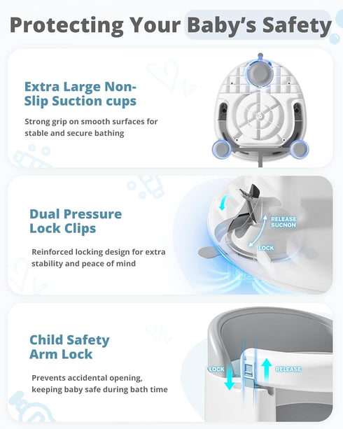 3 (6-24 ONTHEWEI Baby Bath Seats for Babies Sitting Up, Non-Slip Baby Bathtub with Suction Cups, Safe & Comfortable