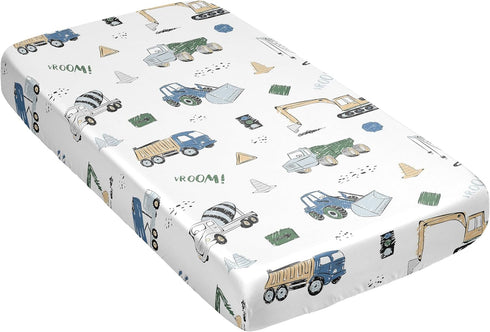 Bulldozer Sweet Jojo Designs Green Blue Construction Truck Boy Baby Satin Fitted Crib Sheet Infant Newborn Nursery