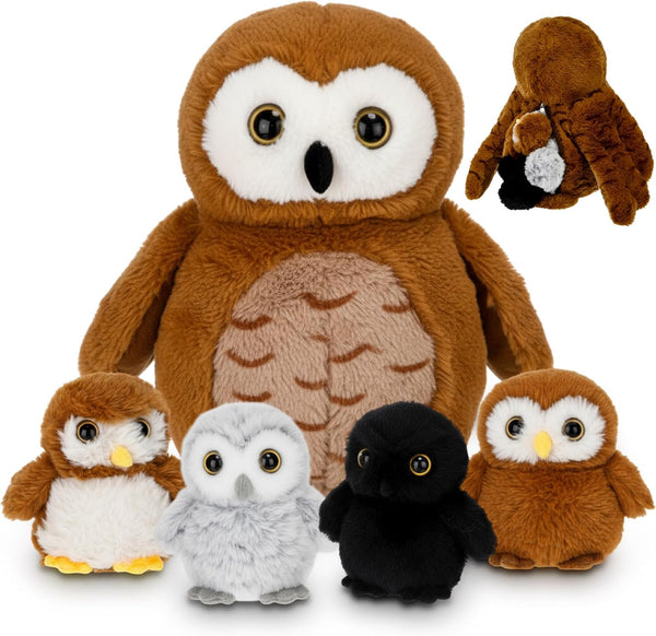 Hollowfly 5 Pcs Owls Plush Toy Gift Set 13.4" Mommy Barn Owls with