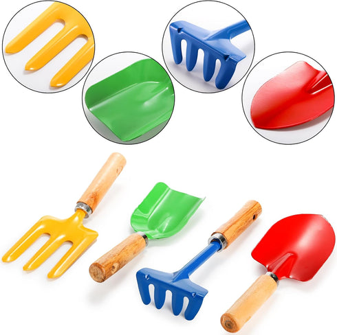 Nicunom 12 Pack Kids Gardening Tools Set, Metal Shovel, Rake, Fork, Trowel, Garden Toys for Outdoor Fun