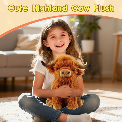 OROZCOR Highland Cow Stuffed Animal, Cute Fluffy Cow Plush Figure Toys,Realistic Farm Highland Cattle Plush Decor Gifts