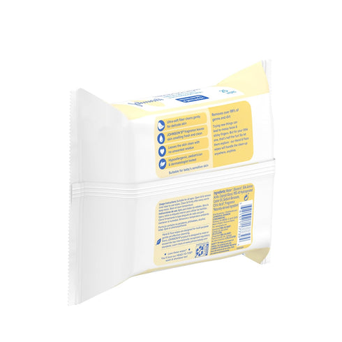 99% 25 Count Johnson's Baby Disposable Hand & Face Cleansing Wipes, Pre-Moistened Wipes Gently Remove of Germs & Dirt