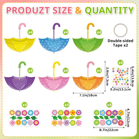 PAIVSUN 24Pcs Summer Spring Crafts Kits Make You Own Umbrella Paper Ornament DIY Arts and Crafts for Spring April