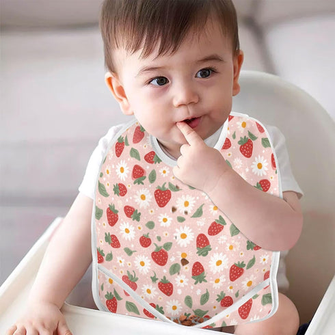 IHCVHQX 1 Pack Baby Feeding Bibs for Boys Girls Strawberries and Daisies Button Newborn Infant Bibs Teething Bib