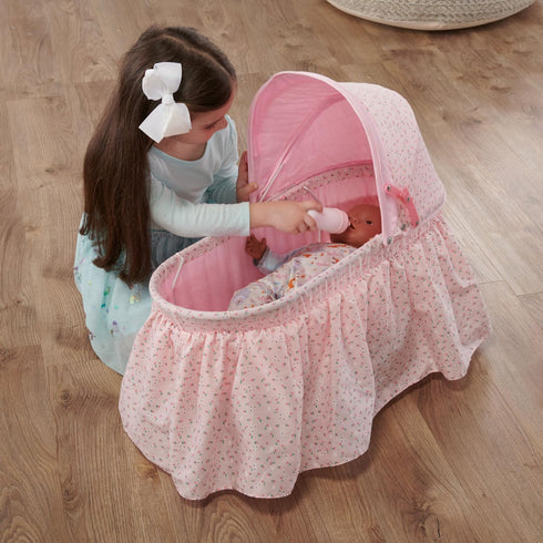 Badger Basket Foldable Doll Rocking Bed with Hood for 22 inch Dolls - Pink/Rosebud