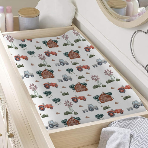 Farm Tractors Trees Windmill Truck Barn Changing Pad Cover, Soft Stretchy Fitted Diaper Change Table Sheets for Baby