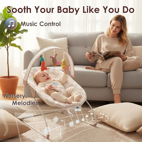 0-6 20lbs Baby Bouncer Baby Bouncer seat, Infants Bouncy Seat with Music & Sensory Toys, Compact & Machine Washable