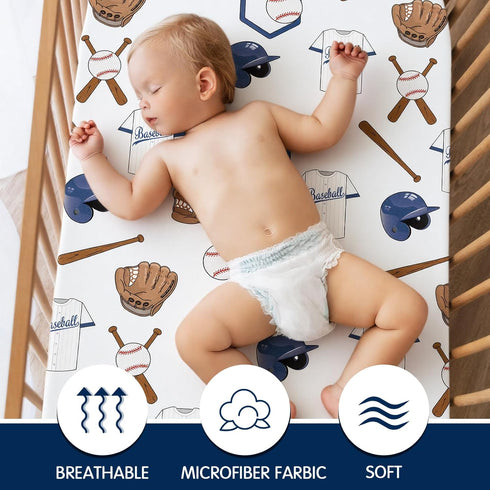 VitalCozy 4 Set 52 28 8 Inches Pcs Baseball Crib Sheet Newborn Bedding Nursery Baby Sheets for Girl Boys Baby Gifts