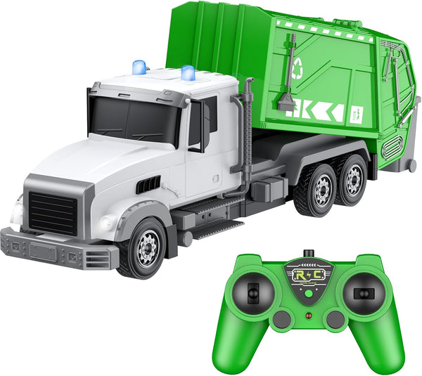 2.4Ghz Remote Control Garbage Truck Toys, 1/24 RC Garbage Truck with 6 Channel Remote Control, Birthday Gift for Boys