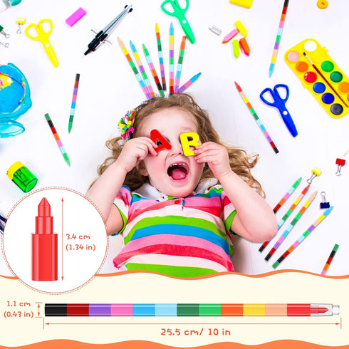 Rainbow Pencils Stackable Crayons for Kids, Stacking DIY Crayons, Buildable Crayons, Party Favors for Office School