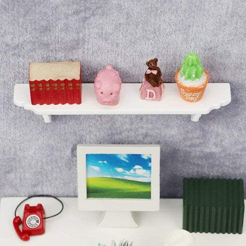 Dollhouse Wall Shelf, 1:12 Scale Miniature White Storage Shelf for Kitchen Scene Accessories