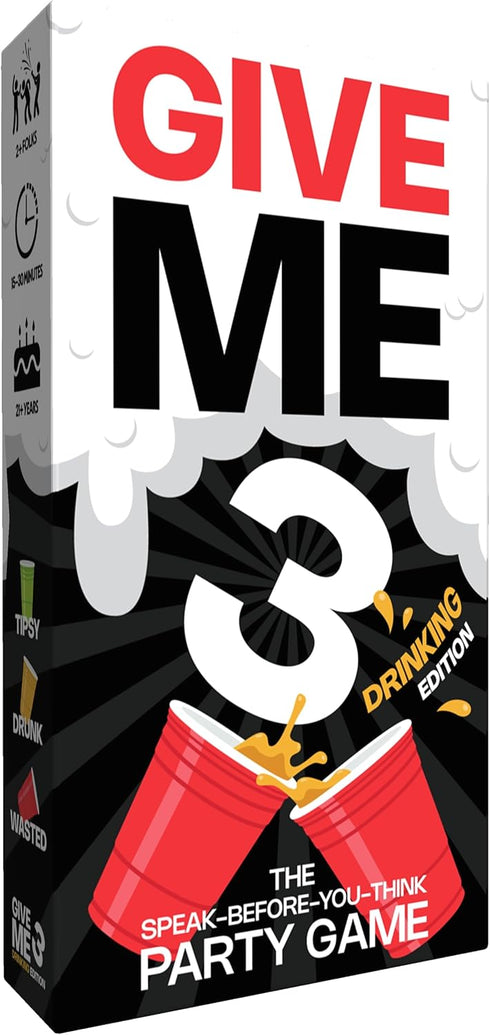 GIVE ME 3 Drinking Game - Fast Paced Hilarious Adult Drinking Games for 2+ Players, 10 Second Rule Card Game