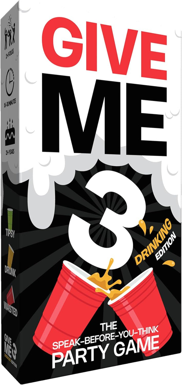 GIVE ME 3 Drinking Game - Fast Paced Hilarious Adult Drinking Games for 2+ Players, 10 Second Rule Card Game