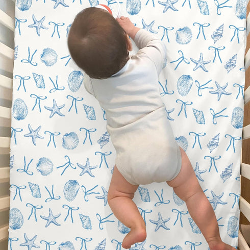 Summer 52x28In 2 Pack Conches Bows Sea Baby Crib Sheets for Boy Girl Ocean Seashells Beach Soft Snug Fitted Crib